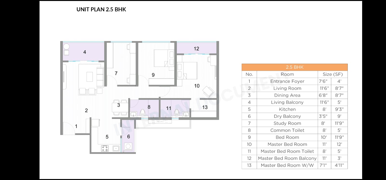 kolte patil sinhagad road 2.5 bhk unit plan